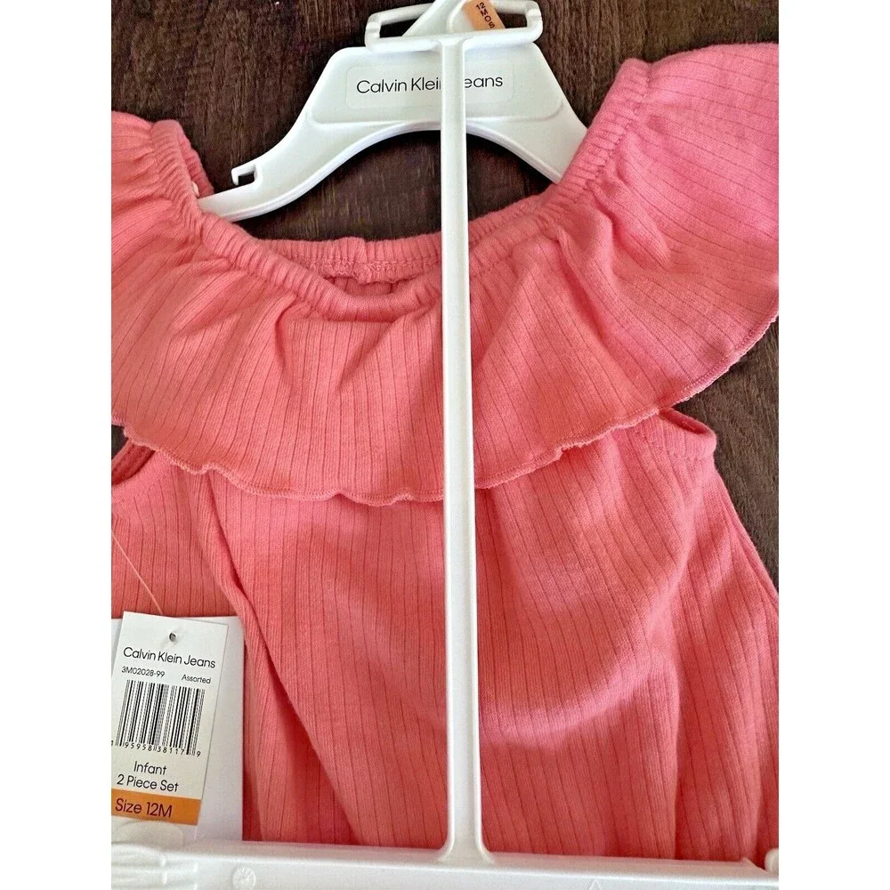 Calvin Klein Girls Elastic Edged Flutter Top & Skort Skirt, 2-PC Coral 12 Months